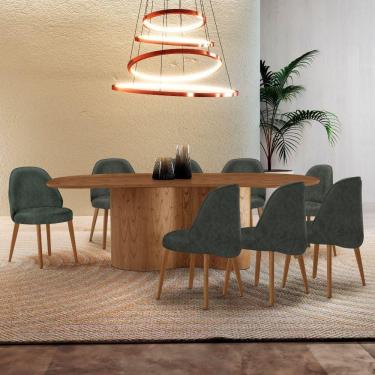 Imagem de Mesa De Jantar Suiça 220cm Madeira Tampo Laminado Orgânico Jade / Imbuia Nat.