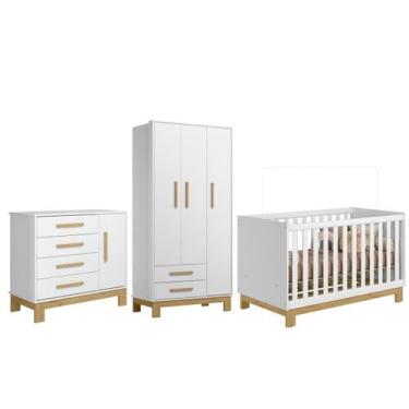 Imagem de Jogo De Quarto Bebê Sophia Completo Com Armário Cômoda Berço Q Encanto