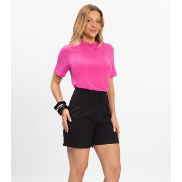 Imagem de Shorts Feminino Alfaiataria Cós Reto Renaluci Preto, M, Preto