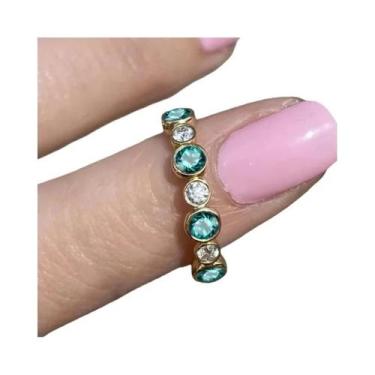 Imagem de Anel Feminino De Prata E Ouro Com Zircônia Cúbica Redonda  Joia De Lux