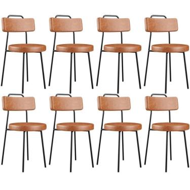 Imagem de Kit 08 Cadeiras Decorativas Estofada Para Sala De Jantar Barcelona L02 Couríssimo Camel - Lyam Decor