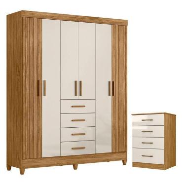 Imagem de Guarda Roupa Solteiro Aruba E Cômoda Ms913 Freijó Off White – Moval