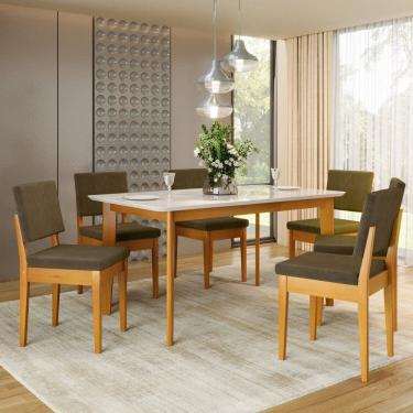 Imagem de Conjunto Sala de Jantar Siera 6 Lugares Retangular Madeira Maciça Miami Cerejeira/Marrom