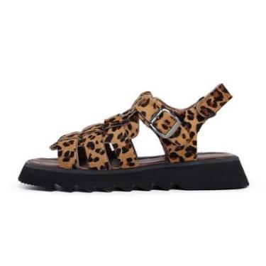 Imagem de Sandália Tratorada Boho Chic Até 42 Mah Dora 100% Couro Pelo Onça-Feminino