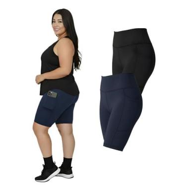 Imagem de Kit 2 Bermudas Fitness Bolsos Laterais Para Celular Plus Size Cor:Azul