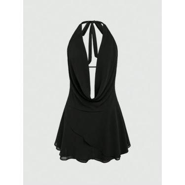 Imagem de Vestido Casual Curto Feminino Com Amarração No Pescoço e nas Costas Lu