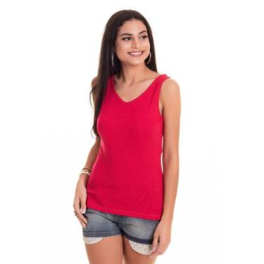 Imagem de Regata Ribana Canelada 2x1 c/ Elastano e Decote "V" - Serena, G, Verme
