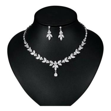 Imagem de Colar E Brinco Noiva Zircônia Prata Festa Debutante Luxo - De Castro J