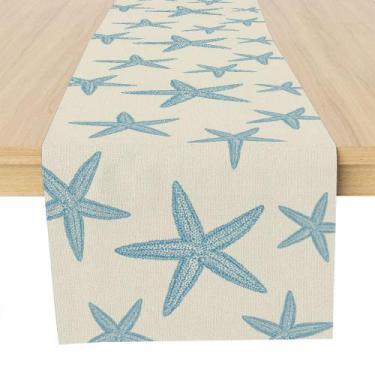 Imagem de Corredor de mesa Muktoujaumai Blue Starfish Burlap 33x183cm
