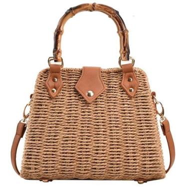 Imagem de Bolsa de praia de palha Bagkeak Summer 2024 com alça superior para mul