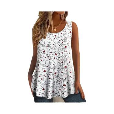 Imagem de Camiseta Regata Feminina plus Size Com Estampa Floral, Casual De Verão