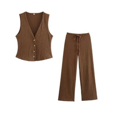 Imagem de Conjunto Feminino De 2 Peças: Top Casual Decote V E Calça Pantalona De