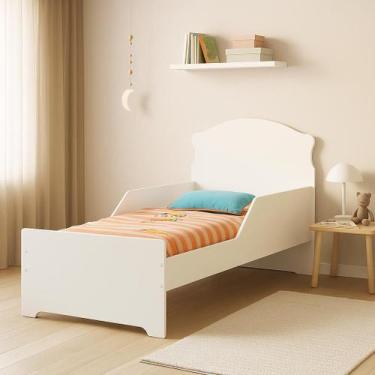 Imagem de mini cama em MDF com estrado de madeira infantil moderna livia branca 