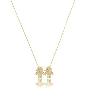 Imagem de Colar mãe e filhos dois meninos com zirconias banhado ouro