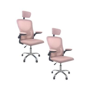 Imagem de Kit 2 Cadeiras De Escritório Oficial Vegas Apoio Rosa Preto - Oficial 