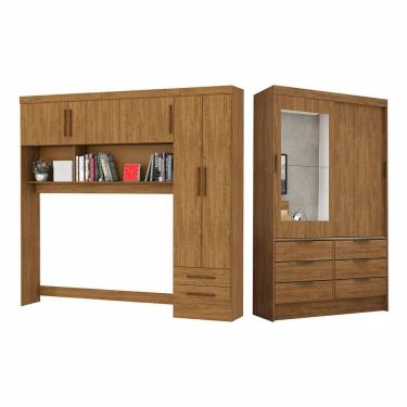 Imagem de Guarda Roupa Casal Modulado Sevilha 7 Portas 8 Gavetas MDP com Espelho Cinamomo Carioca Móveis