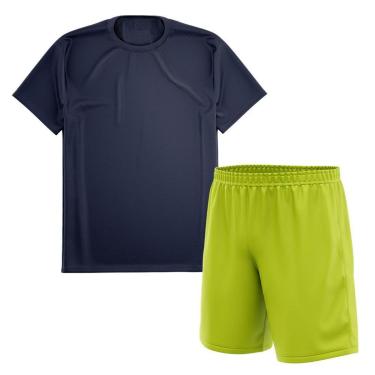 Imagem de Kit Calção Short Futebol Basquete Amarelo + Camiseta Manga Curta Masculina-Masculino