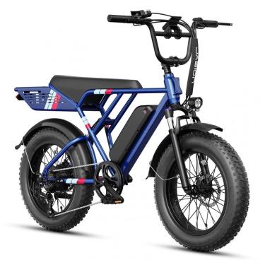 Imagem de Bicicleta elétrica Jasion RetroVolt azul pneus 20x4 suspensão dupla motor 2000W pico ba...