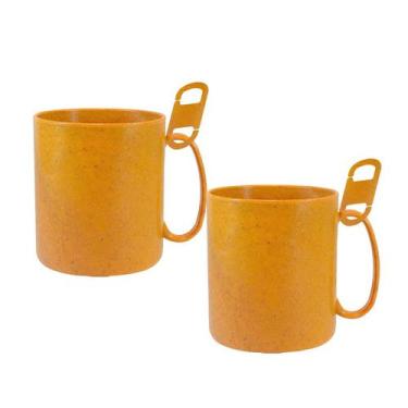 Imagem de Kit 2 Caneca Redonda Clipe Fibra Madeira Amarelo 400Ml - Bb Store
