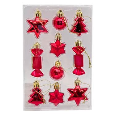 Imagem de Kit Enfeites Natalinos c 10 Unidades Vermelho Cazza CV255391