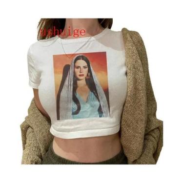 Imagem de Camiseta Vintage Crop Top Harajuku Feminina De Manga Curta Com Gráfico