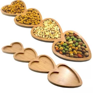 Imagem de Petisqueira Prato Madeira 4 Divisoria Coração Tábua Bandeja 50cm - Imp