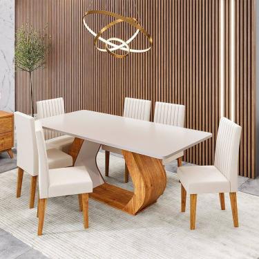 Imagem de Conjunto Sala de Jantar 6 Lugares Retangular Tampo em Mdf Mimos Mel/Blonde/Bege