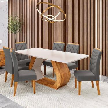 Imagem de Conjunto Sala de Jantar 6 Lugares Retangular Tampo em Mdf Voithy Mel/Blonde/Cinza