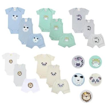 Imagem de Kit 15 peças Roupa Bebê Enxoval Body Manga Curta Regata e shorts Estam