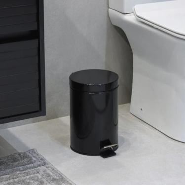Imagem de Lixeira Banheiro Preta 3l 26x17cm Inox - Brazil Home Living