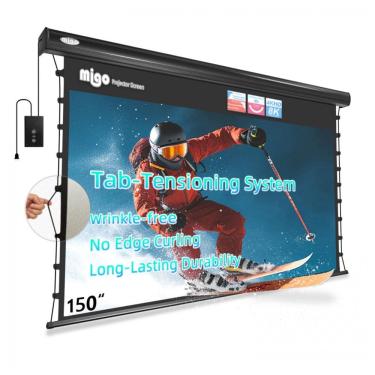 Imagem de Tela de projeção motorizada 330x187cm MIGO cinza crystal ganho 2.0 tab tension 16:9 teto parede 110V black housing