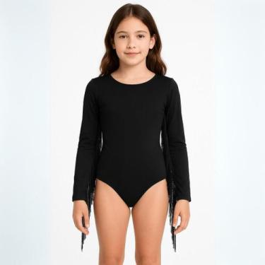 Imagem de Body Ana Castela Country Infantil Menina  Manga Longa c/ Franja Preto,