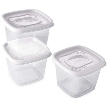Imagem de Kit 3 Potes para Alimentos Clic Quadrado 1,2L para Organizar e Armazenar em Plástico Em...