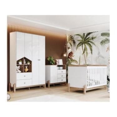 Imagem de Quarto de Bebê Completo com Berço Cômoda e Guarda-roupa Henn Ternura B