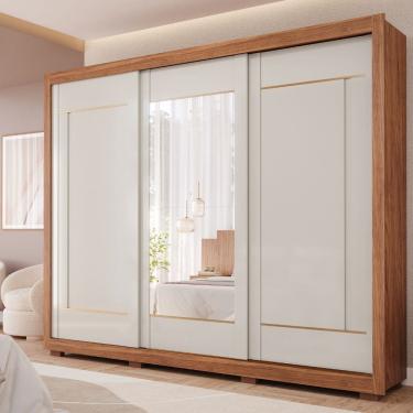 Imagem de Guarda Roupa Casal com Espelho 3 Portas de Correr e Pes em MDF Valentina Panan Moveis