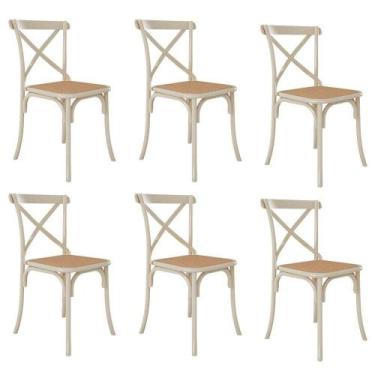 Imagem de Kit 6 Cadeiras Katrina X Off White Assento Bege Aço Bege - Móveis Iber