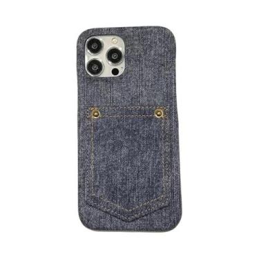 Imagem de Capa luxuosa de couro jeans para cartão para iPhone 15 14 13 12 11 Pro