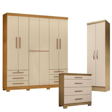 Imagem de Guarda Roupa Casal Londres com Cômoda 4 Gavetas New e Multiuso New Egito Carvalho Ameri...