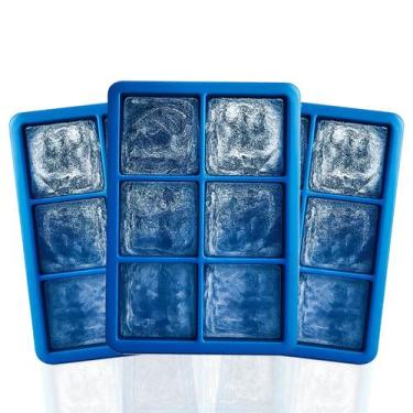 Imagem de Kit 3 Formas De Gelo Silicone Yab Azul Cubo Grande Para Whisky Drinks 