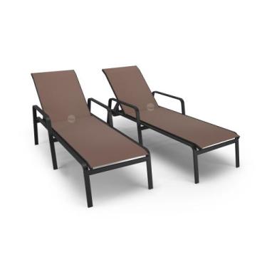 Imagem de Kit 2 Espreguiçadeiras Riviera Piscina Alumínio Preto Tela - Aluv Móve