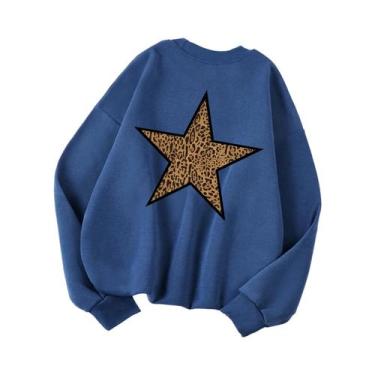 Imagem de Moletom Feminino Solto Com Gola Redonda, Estampa De Estrela Em Imitaçã