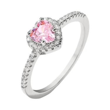 Imagem de Anel de Noivado Feminino com Coração de Zircônia Rosa - Brilho AAA, 9,