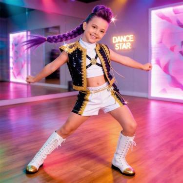 Imagem de Fantasia Guerreiras do KPop Infantil Branca Golden de Luxo pra Menina 