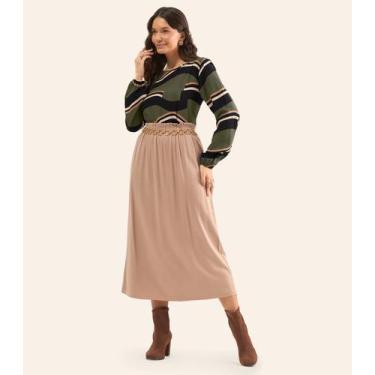 Imagem de Saia Midi Feminina Em Viscose Sarjada Rovitex Marrom, M, Marrom