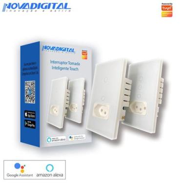 Imagem de Interruptor Inteligente Tomada Wifi 2 Botões BRANCO Alexa Google - NOV