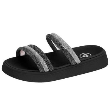 Imagem de Chinelo Papete Infantil Menina Fácil Calce Strass Molekinha, Preto, Cr