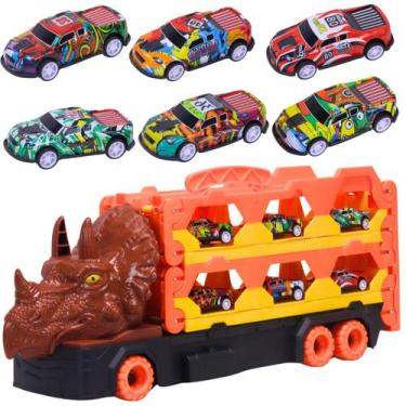 Imagem de Caminhão Pista Dinossauros 6 Carrinhos Pull Back - Castela