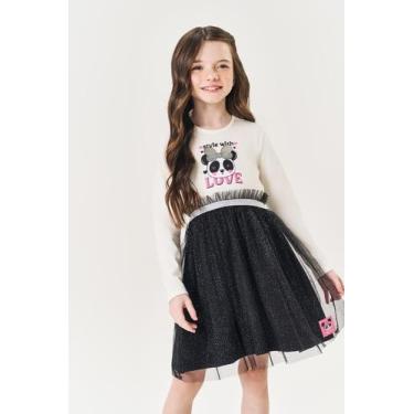 Imagem de Vestido Infantil Menina Panda Tule Preto Mundo Cinti, Preto, 6