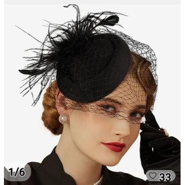 Imagem de Chapéu FASCINATOR PRETO com Véu face - Fedora