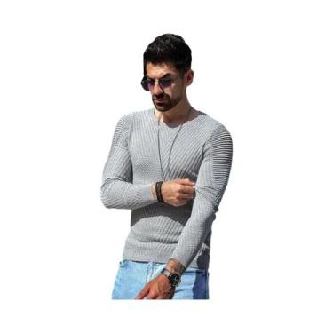 Imagem de Suéter Masculino Slim Fit De Manga Longa Com Gola Redonda, Quente E Em
